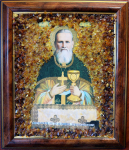 Икона в янтаре "Иоанн Кронштадтский" (15х17 см)